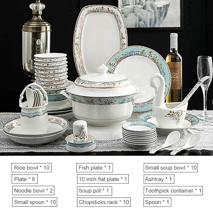 Dinnerware Sets Dish SetCeramics56-Piece Set Fine Bone China Porcelain Bowl and Plate Set Kitchen Tableware Gift