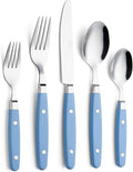 ANNOVA Silverware Set Retro/Rivet Colorful Stainless Steel Tableware Kitchen Flatware Set Utensils Includes Dinner Knives Forks Spoons Salad Forks &amp Dessert Spoons (Light Blue 20 Pieces)