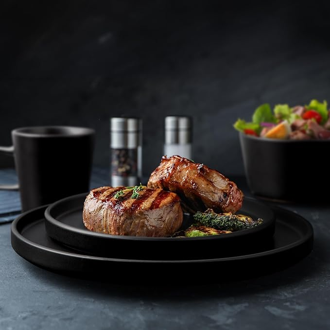 Zulay Kitchen Terra Plates and Bowls Sets 16 Piece Modern Stoneware Dish Set for 4 Chip and Scratch Resistant Ceramic Dinnerware Set Microwave and Dishwasher Safe Matte Black