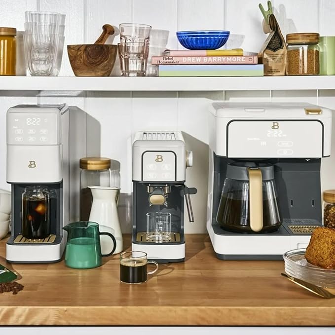 Dual Function Coffee Maker with 12 Cup Drip Brewing and Single Cup Option Programmable Control Panel (White Icing)