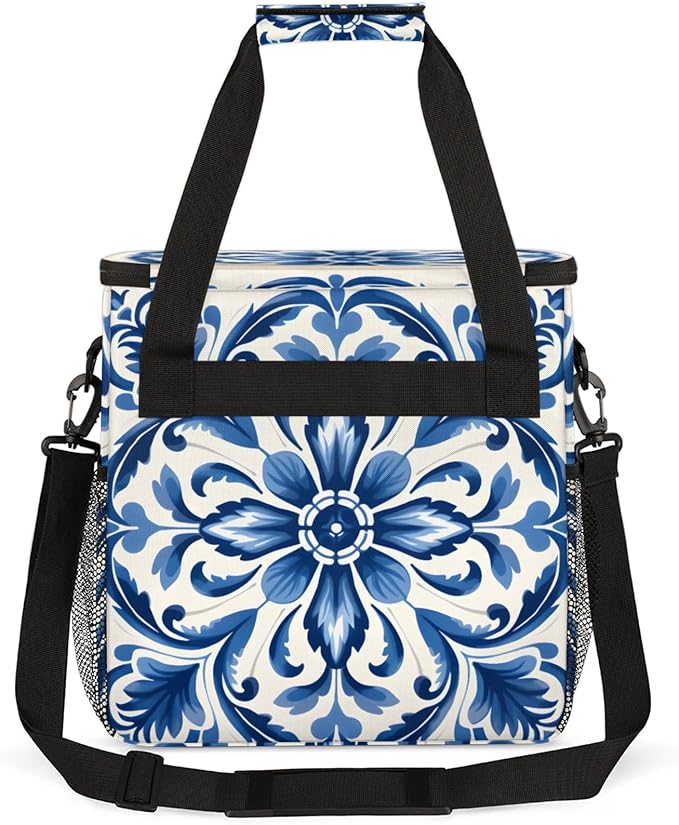 Classic Floral Print Coffee Maker Travel Bag for Keurig K-Mini/K-Mini Plus Insulated Waterproof Tote with Pockets for K-Cup Portable Single-Serve Brewer Case
