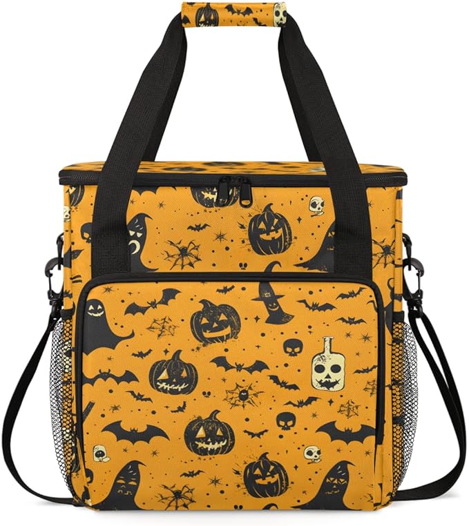 Halloween Pumpkin Coffee Maker Carrying Bag Gothic Pumpkin Travel Storage Bag Compatible with K-Mini or K-Mini Plus Single Serve Coffee Brewer Carrying Case with Multiple Pockets &amp Shoulder Stra