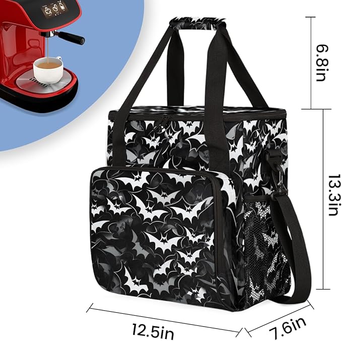 Halloween Bat Coffee Maker Carrying Bag Glowing Bat Travel Storage Bag Compatible with K-Mini or K-Mini Plus Single Serve Coffee Brewer Carrying Case with Multiple Pockets &amp Shoulder Strap