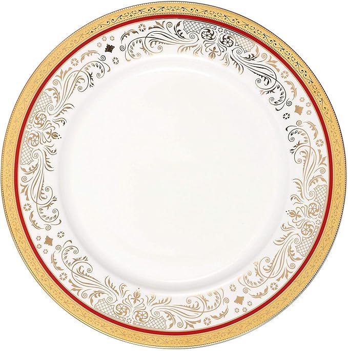 Lorren Home Trends La Luna Collection Bone China 57-Piece Red and 24K Gold Design Dinnerware Set Service for 8