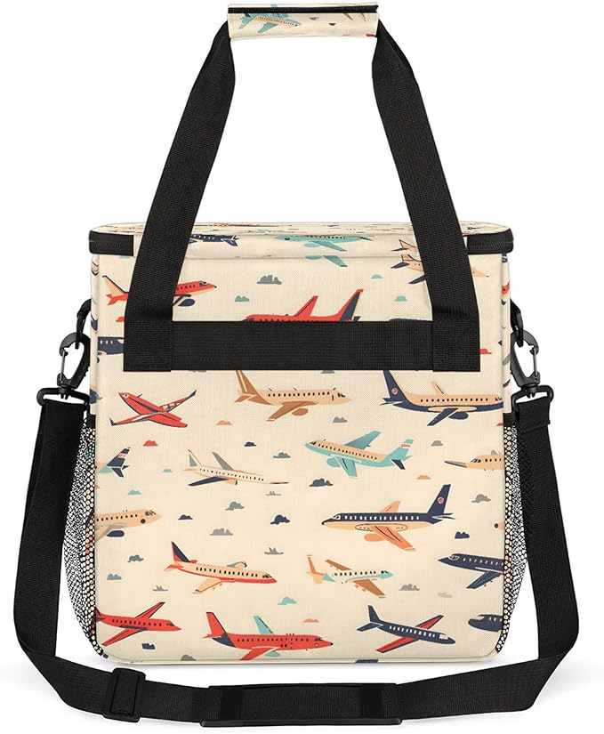 Cute Airplane Aircraft Coffee Maker Carring Bag Large Insulated Storage Organizer Case Tote Bags with Shoulder Strap for Travel Work Picnic