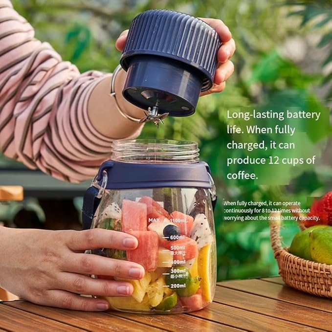 Portable Blender 34.1oz Cup Electric Mixer 6 Blade Stainless Steel Personal Blender Rechargeable for Shakes Ice Fruits with Leakproof Lid Sip Spout Handle(Blue)