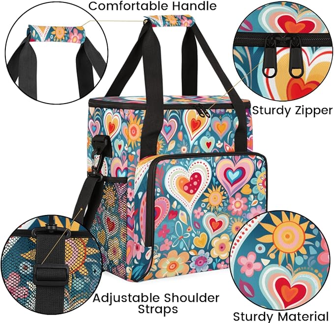 Heart mandala Flower Coffee Maker Carrying Bag Portable Travel Storage Tote Bag Compatible with K-Mini or K-Mini Plus Single Serve Coffee Brewer Carrying Case with Multiple Pockets &amp Shoulder St