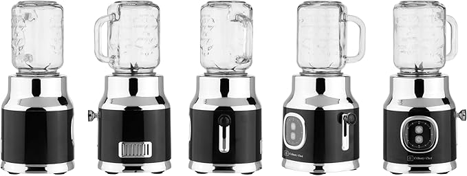 CULINARY CHEF Retro Smoothie Maker Personal Blender with Mason Jar Perfect for Shakes and Smoothies Countertop Dishwasher Safe BPA-Free High Power 300W Black