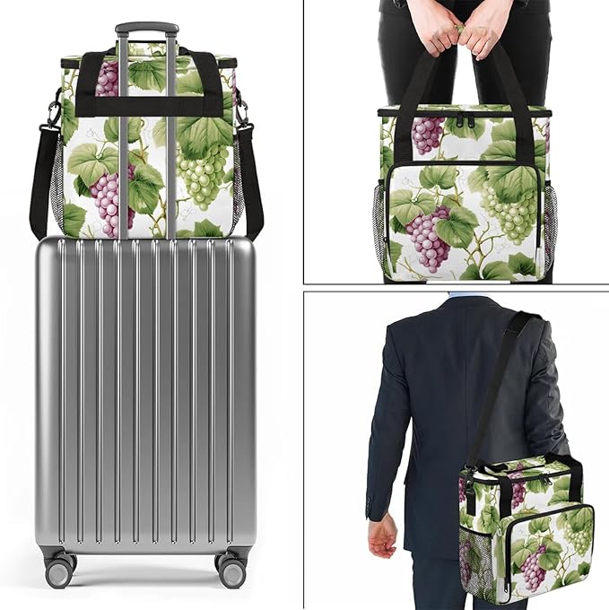 Grapes Purple Green Coffee Maker Carring Bag Large Insulated Storage Organizer Case Tote Bags with Shoulder Strap for Travel Work Picnic
