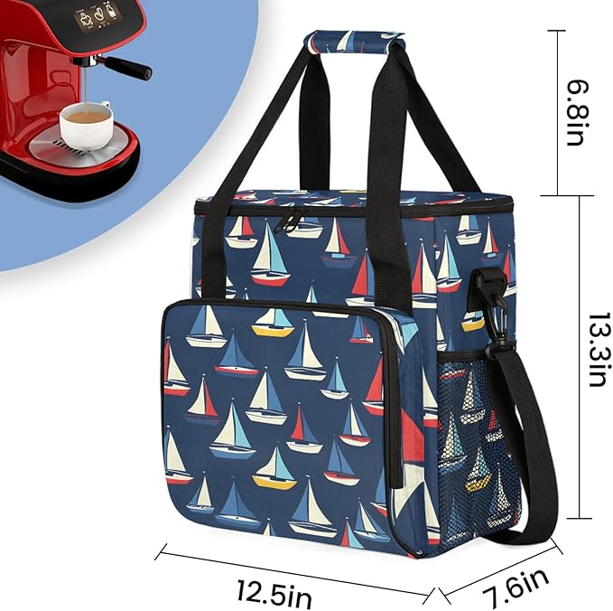 Ocean Sailboat Travel Coffee Maker Carrying Bag Large Organizer Storage Tote Bag Insulated Reusable Cooler Grocery Bags