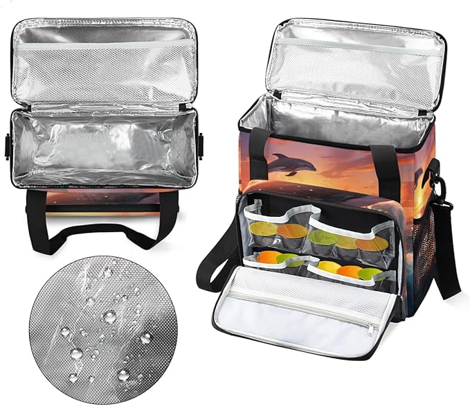 Dolphin Sunset Coffee Maker Carrying Bag Portable Travel Storage Tote Bag Compatible with K-Mini or K-Mini Plus Single Serve Coffee Brewer Carrying Case with Multiple Pockets &amp Shoulder Strap