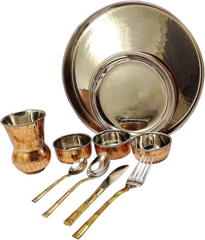 Indian Traditional Kitchenware Serving Set Antique Copper-Steel Dinnerware Set