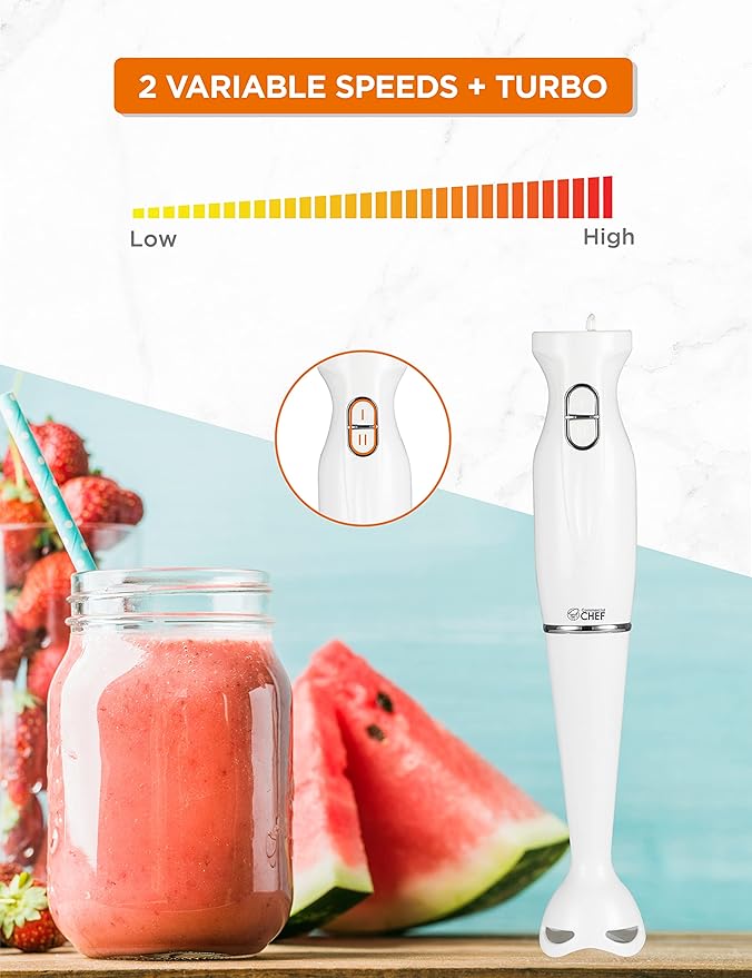 COMMERCIAL CHEF Immersion Blender Hand Blender with Stainless Steel Blades Immersion Blender with Quiet Motor Electric Mini Blender for Delicious Food
