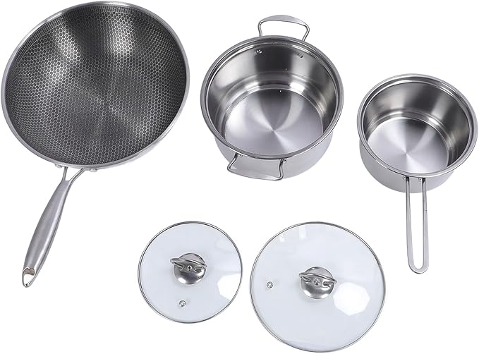 Stainless Steel Pots and Pans Set Nonstick Kitchen Cookware Set with Frying Pan Saute Pan Saute Pot Compatible with Gas Electric Induction for Home Kitchen