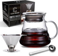 CASA BRAVA Glass Pour Over Coffee Maker Set – 28oz (850ml) Heat-Resistant Carafe with Stainless Steel Reusable Dripper Bamboo Stand &amp Measuring Spoon – Plastic-Free Drip Coffee Brewer