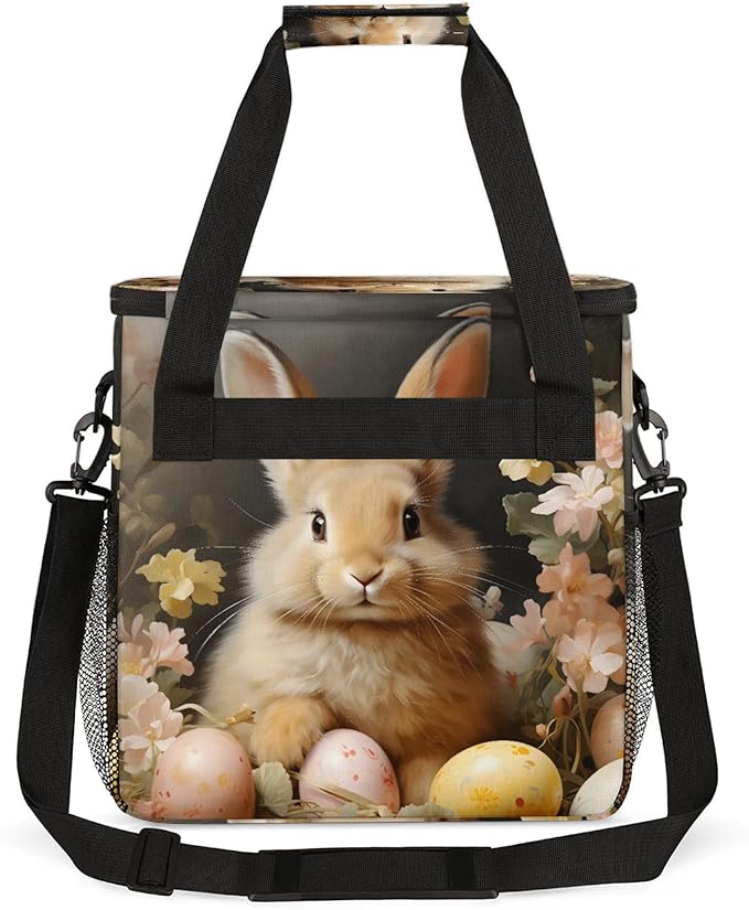 Cute Bunny Easter Eggs Coffee Maker Carring Bag Large Insulated Storage Organizer Case Tote Bags with Shoulder Strap for Travel Work Picnic