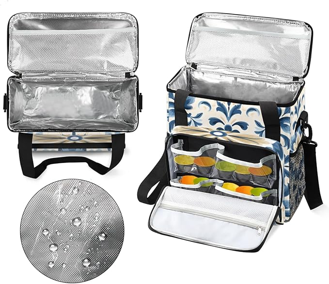 Watercolor Blue Flowers Coffee Maker Travel Bag for Keurig K-Mini/K-Mini Plus Insulated Waterproof Tote with Pockets for K-Cup Portable Single-Serve Brewer Case