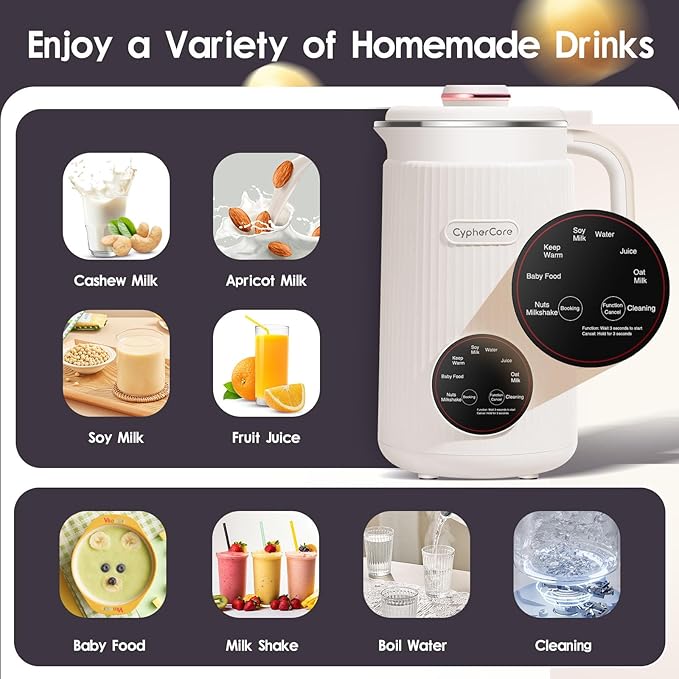 Nut Milk Maker Machine 8-in-1 40oz Soy Milk Maker with Delay Start/Keep Warm/12 Blades Homemade Almond Oat Soy Milk Shake Plant Milk Milk Machine Maker with Nut Milk Bag Cleaning/Boil Water