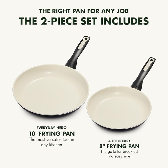 GreenPan Rio 8 and 10 Frying Pan Skillet Set PFAS-Free Healthy Ceramic Nonstick Cookware Stay-Cool Bakelite Handles Dishwasher Safe Easy Clean Durable Performance Black