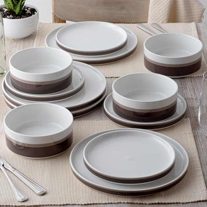 Noritake ColorStax Stripe Brown 12-Piece Dinnerware Set Service for 4