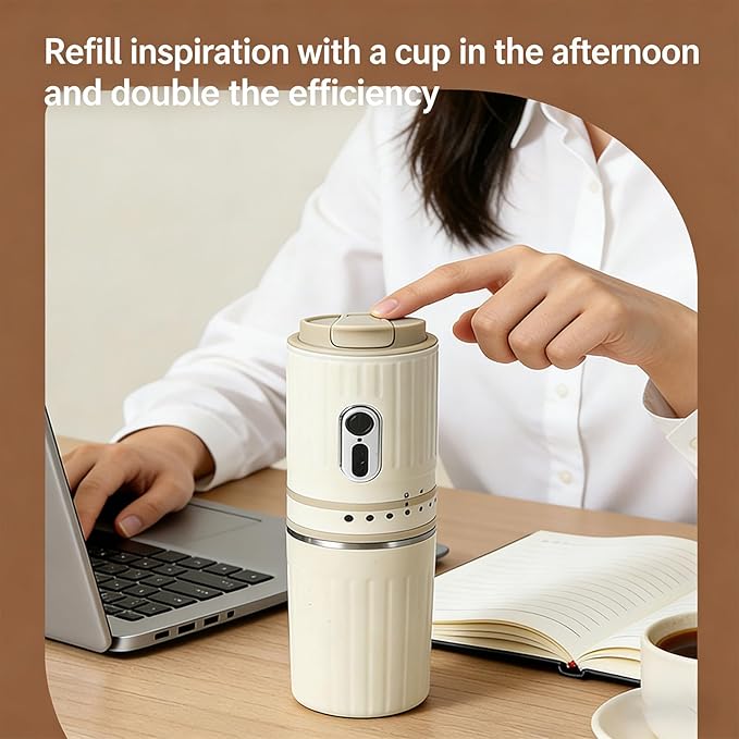 Portable Coffee Maker Compact Mini Coffee Grinder and Brewer with Built in Grinder and One Key Operation for Home Use and Travel