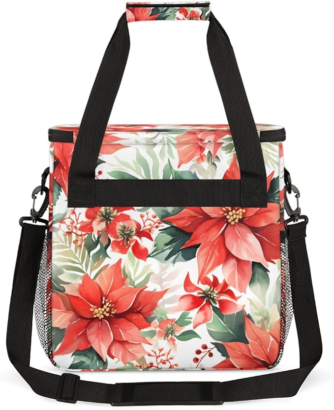 Christmas Flowers Coffee Maker Carrying Bag Oil Painting Flowers Travel Storage Bag Compatible with K-Mini or K-Mini Plus Single Serve Coffee Brewer Carrying Case with Pockets &amp Shoulder Strap