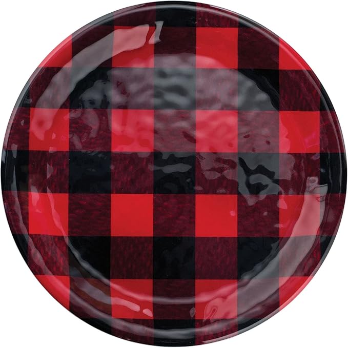 UPware 12 Piece Buffalo Plaid Melamine Dinnerware Sets Outdoor Dishes Set Plates and Bowls Sets Christmas Decorations Service for 4 Red