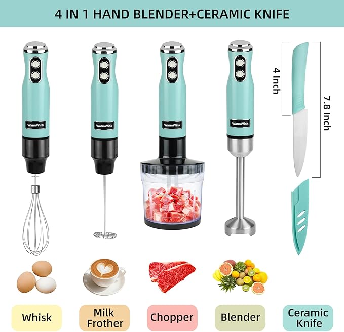 Hand Blender Powerful 4 in 1 600w Corded Immersion Blender Handheld with Stainless Steel Attachment Small Food Processor &amp Stick for Kitchen Emergen useful immersion blender
