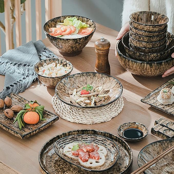 Dinnerware Sets - Luxury Gift Dishes Service Set Japanese Creative Plate and Bowl Sets Dish Set Service for 8 for 2 6 10 People Microwave Oven Dishwasher Safe(10Pcs)
