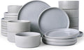 Famiware Star Dinnerware Set Plates and Bowls Sets for 8 (24pcs) Ribbed Stoneware Dishes - Chip &amp Scratch Resistant Microwave &amp Dishwasher Safe Matte Gray
