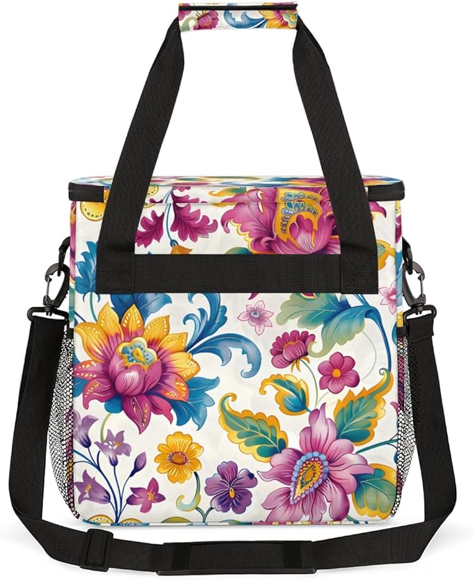 Resplendent Flowers Coffee Maker Carrying Bag Portable Travel Storage Tote Bag Compatible with K-Mini or K-Mini Plus Single Serve Coffee Brewer Carrying Case with Multiple Pockets &amp Shoulder Str