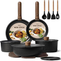19-Piece Non-Stick Cookware Set with Detachable Handles - Versatile Induction Safe Pots and Pans for Easy Cooking and Storage