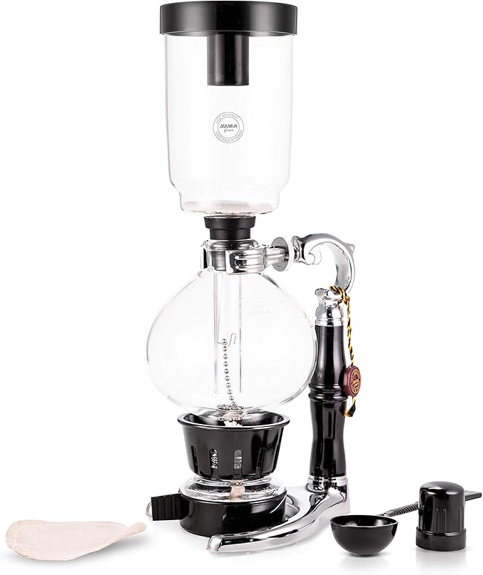 YAMA Glass 3 Cup Tabletop Siphon Gravity Coffee Maker with Alcohol Burner