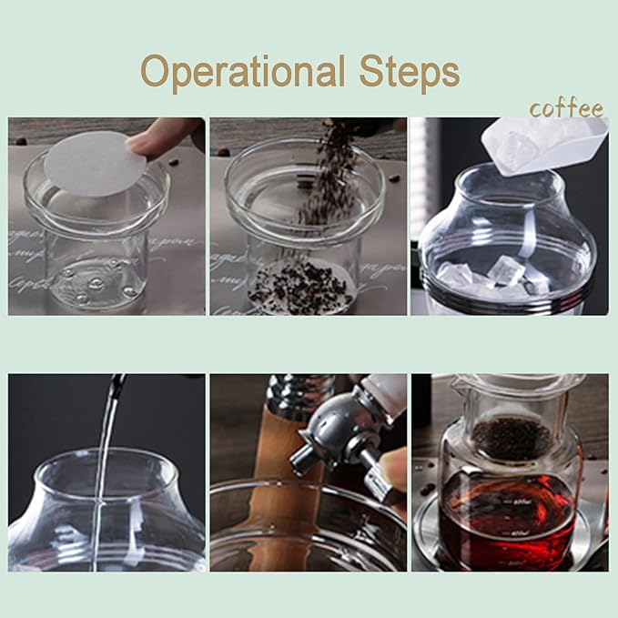Ice Drip Coffee Maker 600ml Cold Brew Drip Tower with Adjustable Water Flow Borosilicate Glass Pot Straight Frame for Home Office Makes 3-5 Cups
