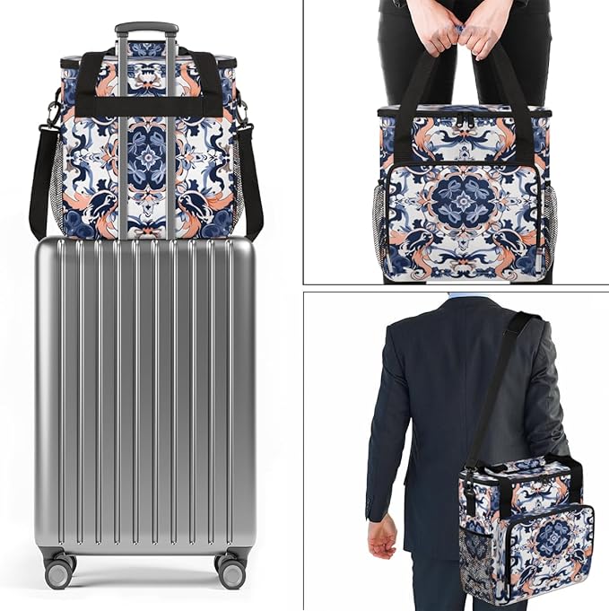 Botanic Flower Coffee Maker Carrying Bag Ethnic Floral Travel Storage Bag Compatible with K-Mini or K-Mini Plus Single Serve Coffee Brewer Carrying Case with Multiple Pockets &amp Shoulder Strap