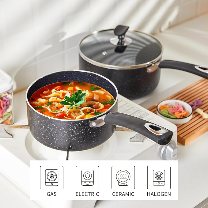 Nonstick Saucepan Set - 3-Pieces Pot Set 1 Quart &amp 2 Quart &amp 3 QuartUltra Non Stick Sauce Pan Small Pot with Glass LidGreat for Home Kitchen RestaurantBlack