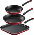 3 pc aluminum nonstick fry pan and griddle set – metallic red