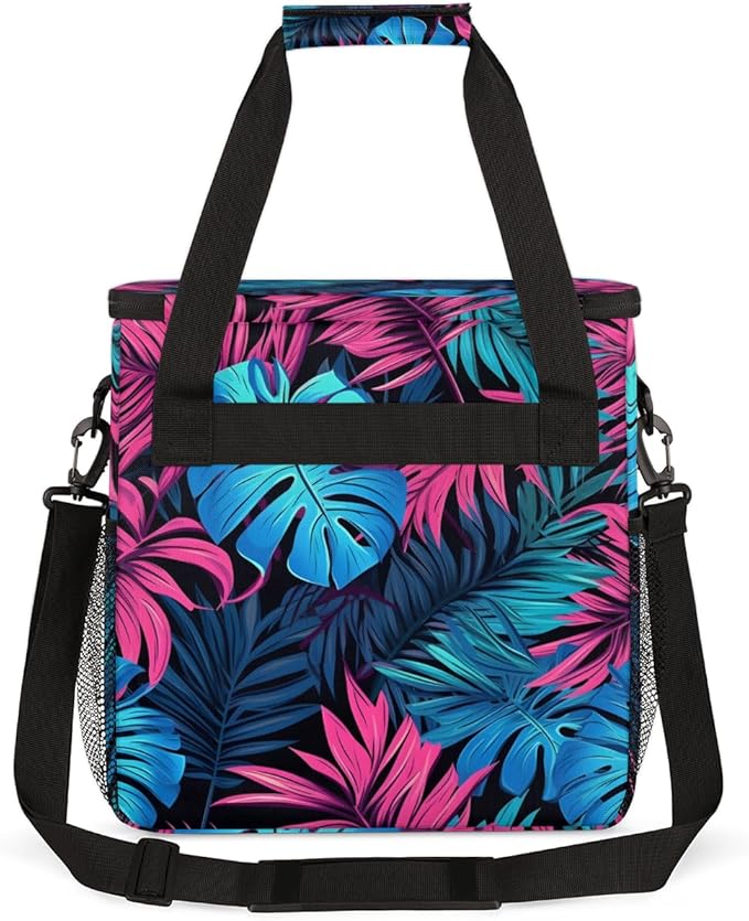 Blue Tropical Leaf Coffee Maker Carrying Bag Portable Travel Storage Tote Bag Compatible with K-Mini or K-Mini Plus Single Serve Coffee Brewer Carrying Case with Multiple Pockets &amp Shoulder Stra