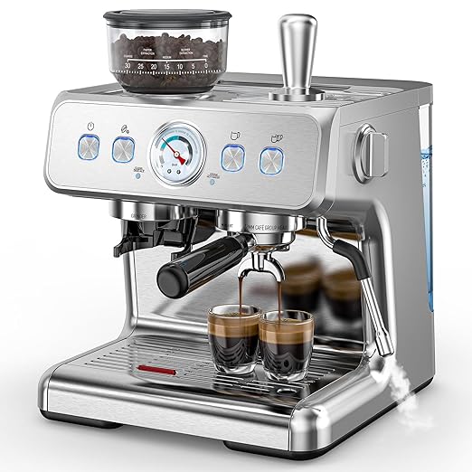 COWSAR (2025 Upgrade 15 Bar Espresso Machine with Grinder &amp Milk Frother Steam Wand Tamping Tools58mm Commercial Espresso Maker for HomeCoffee Maker with Grinder Perfect for latteCappuccino