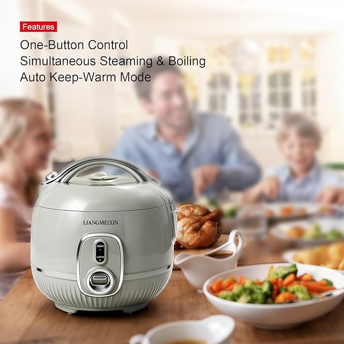 Durable Rice Cooker Small 4-Cup (Uncooked)/8-Cup (Cooked) for 1-3 People 2 Quart Non-stick Mini Rice Cooker Steamer Grain Cooker Soup Maker Oatmeal Cooker Making rice balls Auto Keep Warm(Sage