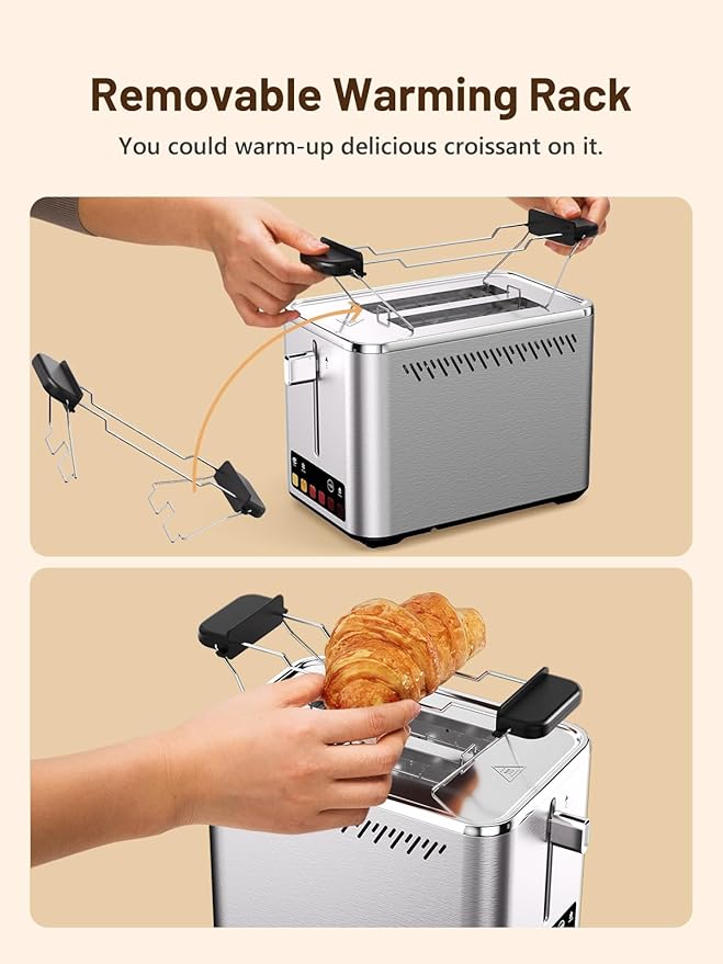 KEENSTAR Touch Screen 2-Slice Toaster with 6 Browning Levels Bagel Defrost &amp Timer Wide 1.5 Slots Removable Crumb Tray 900W Stainless Steel Smart Toaster for Bagels Breads &amp Waffles