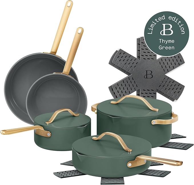 12-Piece Ceramic Non-Stick Cookware Set | Pots &amp Pans with Lids | PFOA-Free Ceramic Coating | Induction Compatible &amp Oven Safe | Gold Handles | Includes Protectors