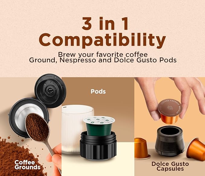 3-in-1 Portable Coffee Maker – Electric Espresso Machine for Travel – Compatible with Ground Coffee NS &amp DG Capsules – USB-C Rechargeable Portable Espresso Maker (Green)