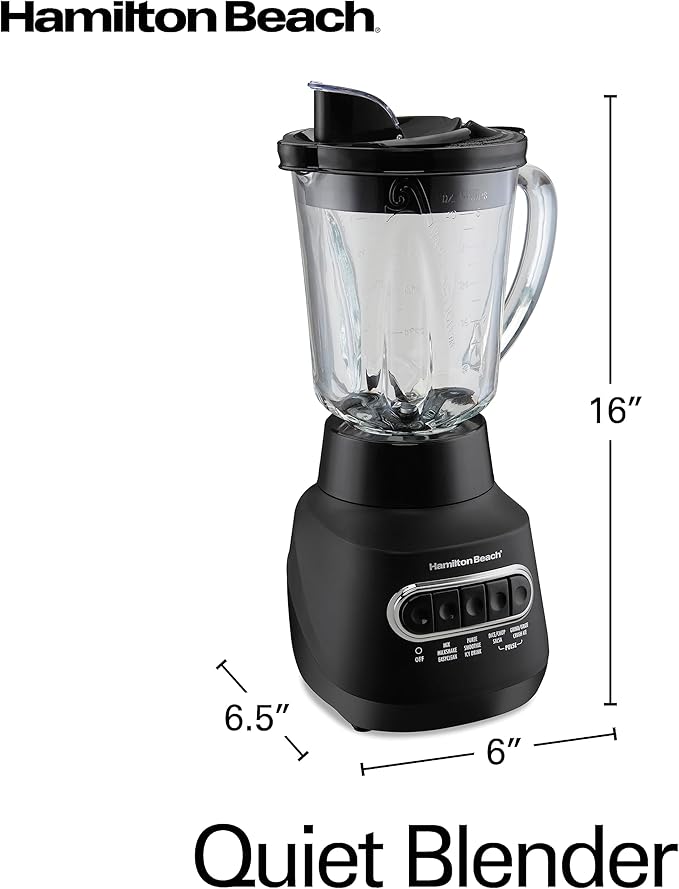 Hamilton Beach Wave Action Blender for Smoothies Stainless Steel Ice Sabre Blades 40oz Glass Jar 800 Watts Quiet Design Black (58175)