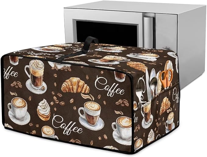 Dustproof Toaster Oven Cover Heat-Resistant Microwave Grill Cover Protector Faux Linen Polyester Dust Covers Case Protections for Toaster Oven Coffee Croissant