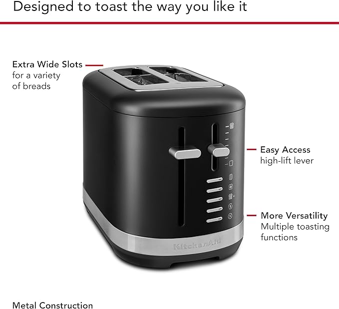 KitchenAid 2 Slice Automatic Toaster with Extra Wide Slots KMT2109BM Black Matte