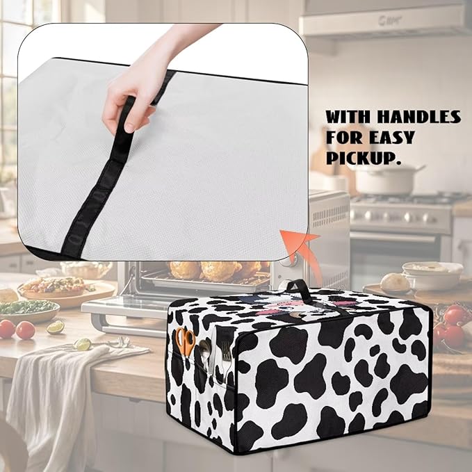 Cow Small Appliance Covers Set – Toaster Oven Dust Cover with Handle Top Bread Machine Protector Decorative &amp Practical Kitchen Gift for Women - L