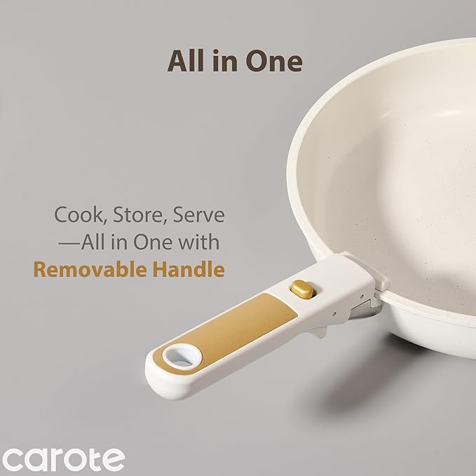 CAROTE 6pcs Pots and Pans Set Non Stick Cookware Sets Kitchen Set Oven/Fridge Safe Space Saving Pots Set Nonstick Cooking Set with Versatile Detachable Handle Induction RV Set