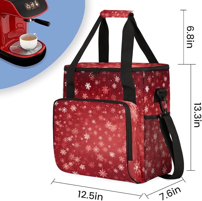 Abstract Snowflakes Christmas Coffee Maker Carrying Bag Travel Storage Bag Compatible with K-Mini or K-Mini Plus Single Serve Coffee Brewer Carrying Case with Multiple Pockets &amp Shoulder Strap