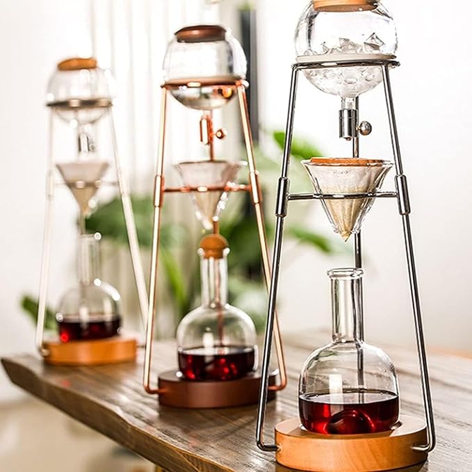Cold Brew Drip Tower 500ml Reusable Glass Iced Coffee Maker with Slow Drip Speed Control Valve Glass Pot and Stainless Steel Stand for Cafe Home Kitchen